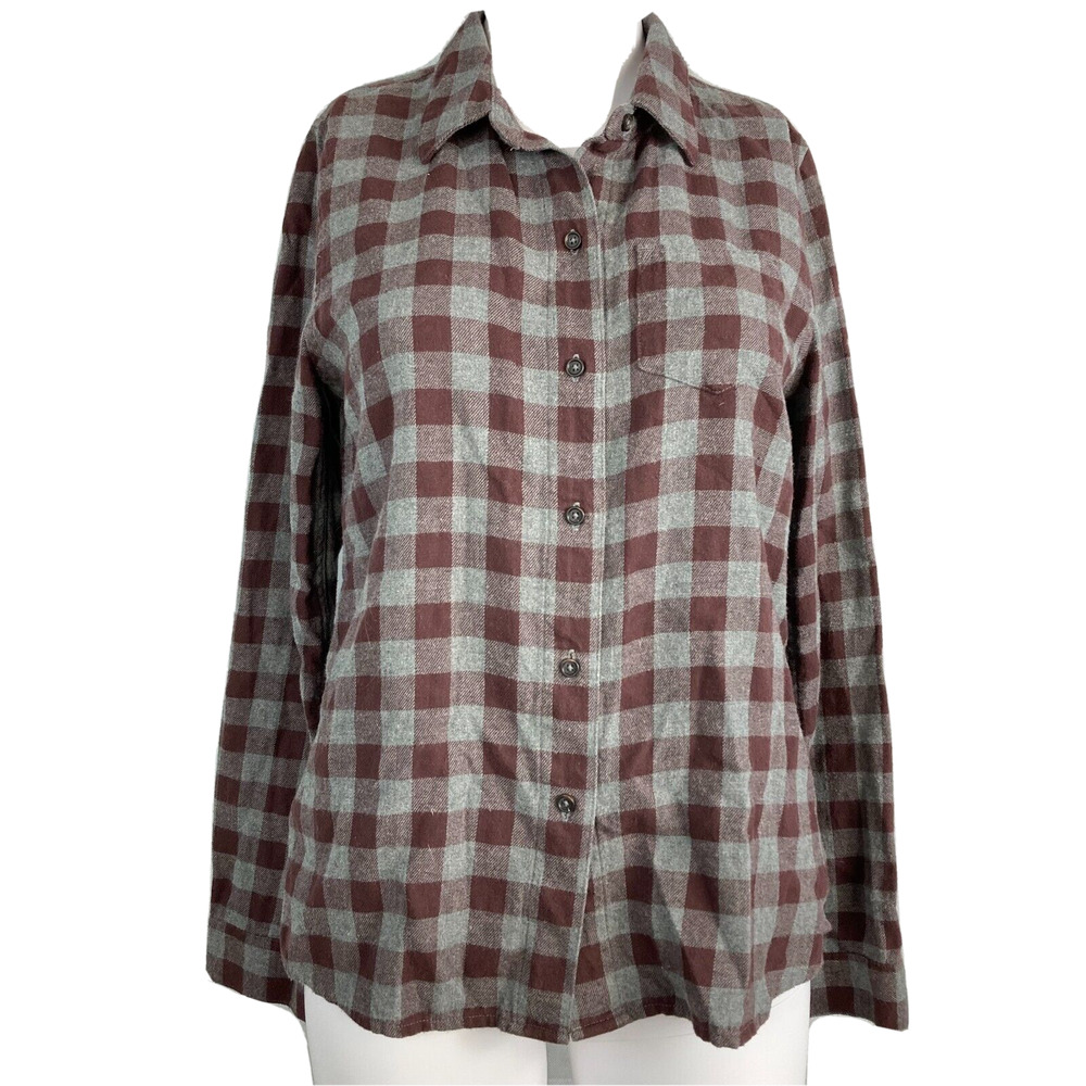 NYC Broadway &‎ Broome Shirt Womens Sz S Maroon Gray Check Plaid Flannel Button